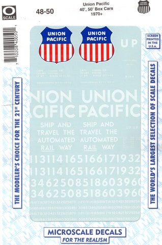 O Scale Microscale 48-50 Union Pacific UP 40' & 50' Boxcars Decal Set