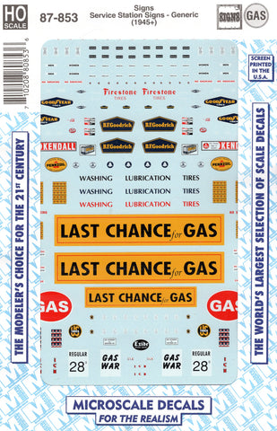 HO Scale Microscale 87-853 Gas Station Detail Sign Decal Set