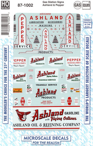 HO Scale Microscale 87-1002 Ashland and Pepper Gas Station Sign Decal Set