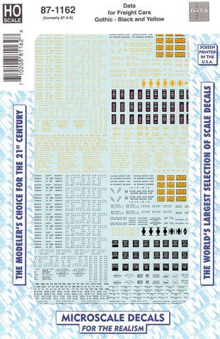 HO Scale Microscale 87-1162 Gothic Black & Yellow Freight Car Data Decal Set