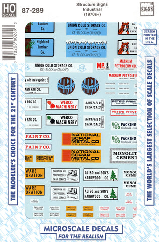 HO Scale Microscale 87-289 Industrial Signs Decal Set #2