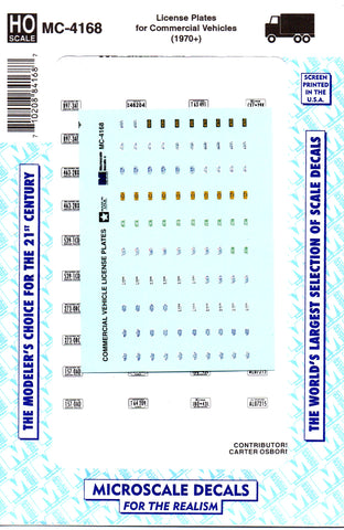 HO Scale Microscale MC-4168 Commercial Vehicle License Plates 1970-95 Decal Set