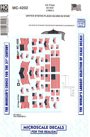 HO Scale Microscale MC-4202 American Flags 50 Stars (1960+) Decal Set