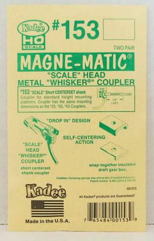 HO Scale Kadee #153 Scale Whisker Metal Couplers - Short Centerset (2) pr