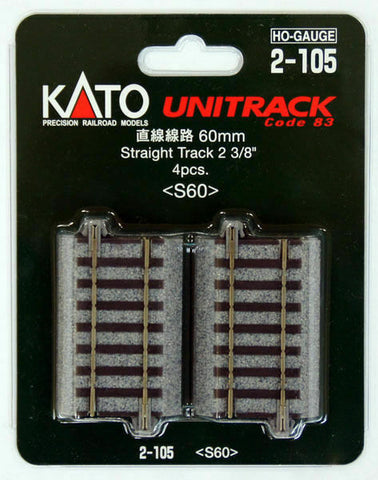 HO Scale Kato Unitrack 2-105 Straight Track 2-3/8" 60mm pkg (4)