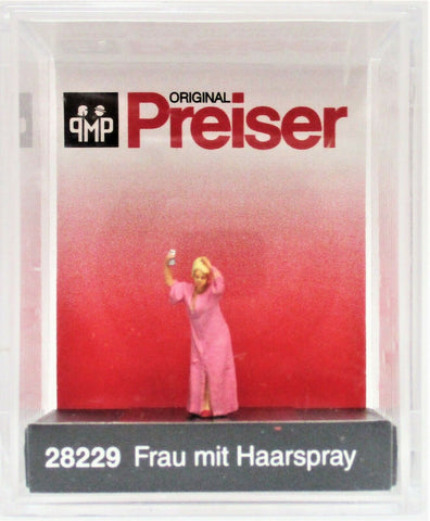 HO Scale Preiser Kg 28229 Woman Using Hairspray in Pink Robe Figure