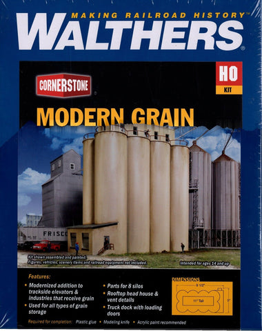 HO Scale Walthers Cornerstone 933-2942 Modern Grain Head House w/Silos Kit