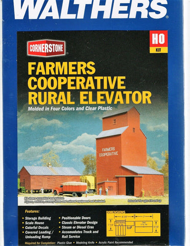 HO Scale Walthers Cornerstone 933-3036 Farmers Cooperative Rural Grain Elevator