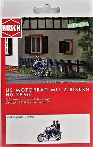 HO Scale Busch Gmbh & Co Kg 7860 Blue Motorcycle with Biker Couple