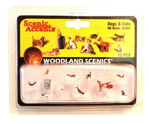 HO Scale Woodland Scenics A1841 Dogs & Cats Figures (12) pcs