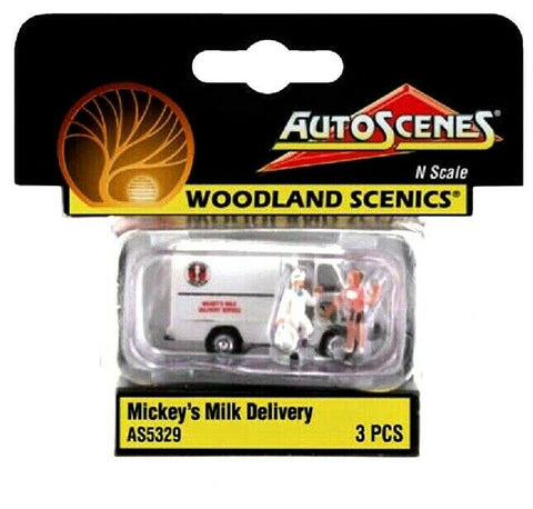 N Scale Woodland Scenics AutoScenes AS5329 Mickey's Milk Delivery Van