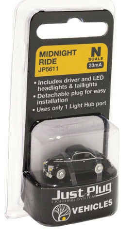 N Scale Woodland Scenics JP5611 Just Plug Midnight Ride Coupe Lighted Vehicle
