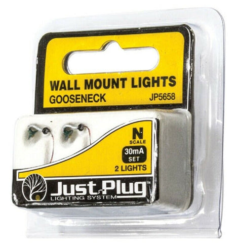 N Scale Woodland Scenics JP5658 Just Plug Gooseneck Wall Mount Lights (2) pcs
