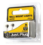 N Scale Woodland Scenics JP5659 Just Plug Entry Wall Mount Lights (2) pcs