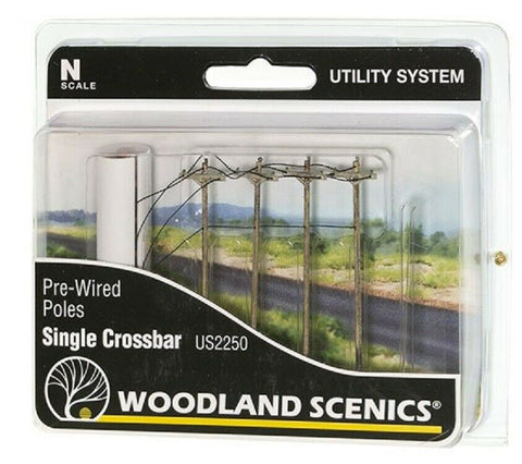 N Scale Woodland Scenics US2250 Utility System Pre-Wired Poles Single Crossbar