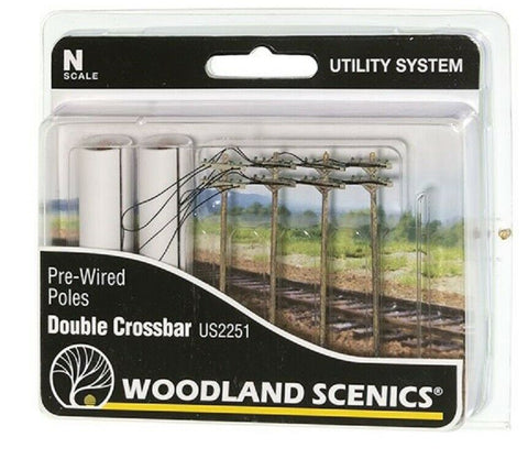 N Scale Woodland Scenics US2251 Utility System Pre-Wired Poles Double Crossbar