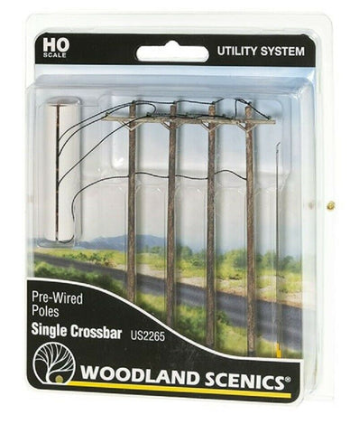 HO Scale Woodland Scenics US2265 Utility System Pre-Wired Poles Single Crossbar