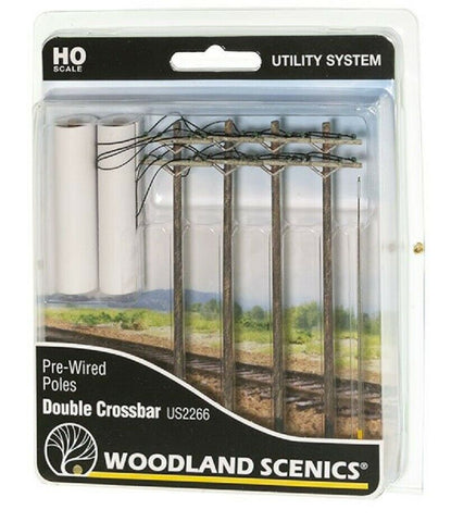 HO Scale Woodland Scenics US2266 Utility System Pre-Wired Poles Double Crossbar