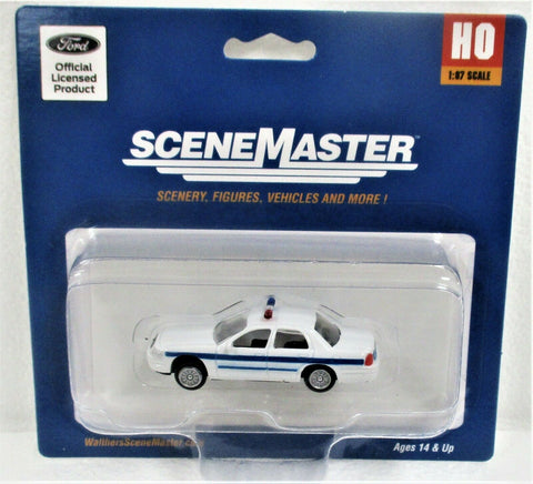 HO Scale Walthers SceneMaster 949-12025 White & Blue Police Ford Crown Victoria