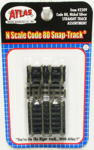 N Scale Atlas 2509 Code 80 Assorted Straight Snap-Track pkg (10)