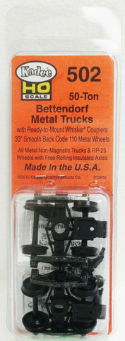 HO Scale Kadee #502 Bettendorf 50-ton Trucks w/Couplers (1) pr