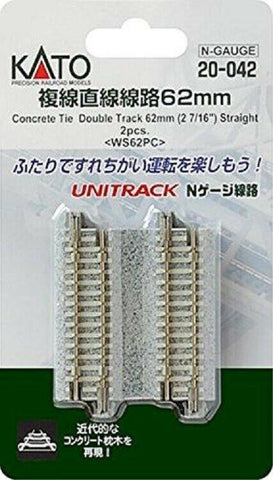 N Scale Kato Unitrack 20-042 Concrete Tie Straight Track 62mm 2-7/16" (2 pcs)