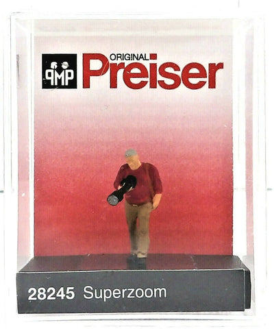 HO Scale Preiser Kg 28245 Photographer with Super Zoom Lens Figure