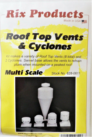 HO Scale Rix Products 628-0611 Roof Top Cyclones & Vents Kit (10) pcs