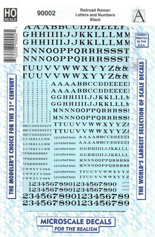 HO Scale Microscale 90002 Black Railroad Roman Alphabets Letters Decal Set