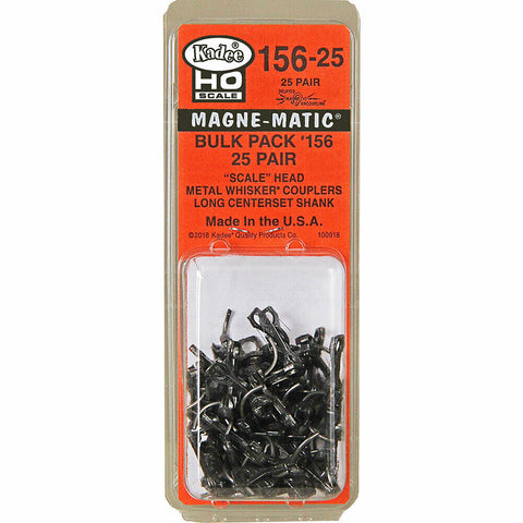 HO Scale Kadee #156-25 Bulk Pack Scale Whisker Metal Couplers Long (25/64") Centerset (25) pr