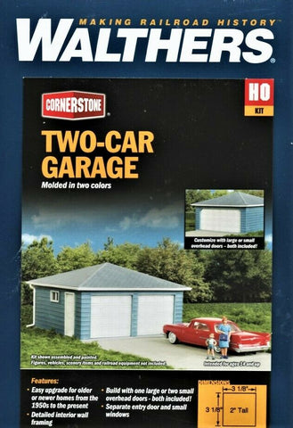 HO Scale Walthers Cornerstone 933-3793 Two-Car Garage Building Kit