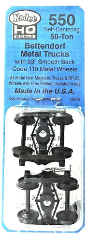 HO Scale Kadee #550 Bettendorf 50-ton Self Centering Trucks w/33" Smooth Back Wheels