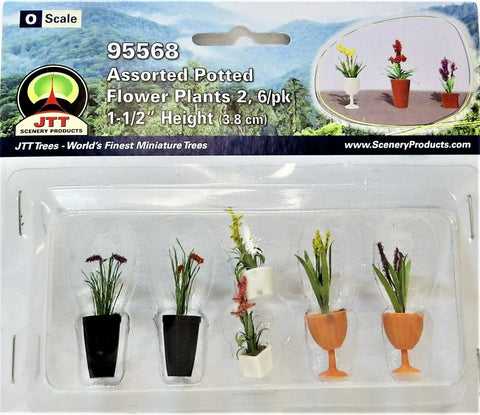 O Scale JTT Miniature Tree 95568 Assorted Potted Flower Plants Set #2 (6) pcs