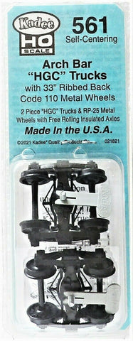 HO Scale Kadee #561 Arch Bar Self Centering Trucks w/33" Ribbed Back Wheels