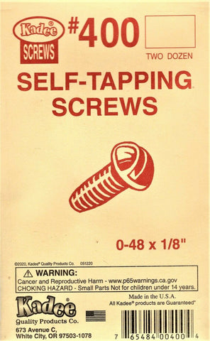 Kadee #400 Self-Tapping Screws 0-48 x 1/8in (24) pcs