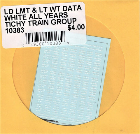 HO Scale Tichy Train 10383 White Load Limit & Light Weight Data Decal Set