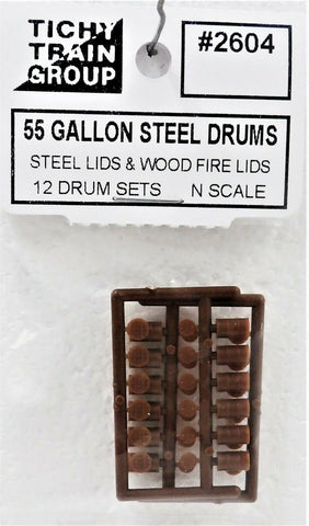 N Scale Tichy Train Group 2604 55-Gallon Drums w/Steel & Wood Lids (12) pcs