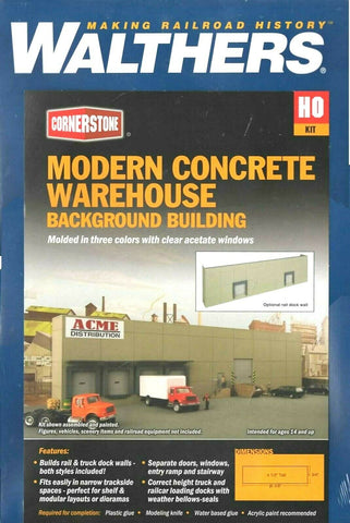 Walthers Cornerstone 933-4071 Modern Concrete Warehouse Background Building Kit