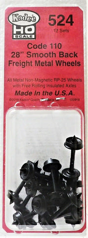 HO Scale Kadee #524 28" Diameter Smooth Back Metal Code 110 Wheels (12) pcs