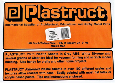 Plastruct 91102 SSS-102 White Styrene Sheet 7 x 12" .020" pkg (7)