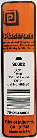 Plastruct 90882 MRH-80 Styrene Half Round Rod .080" (10) pcs