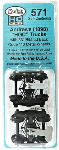 HO Scale Kadee #571 Andrews 1898 Self Centering Trucks w/33" Smooth Back Wheels