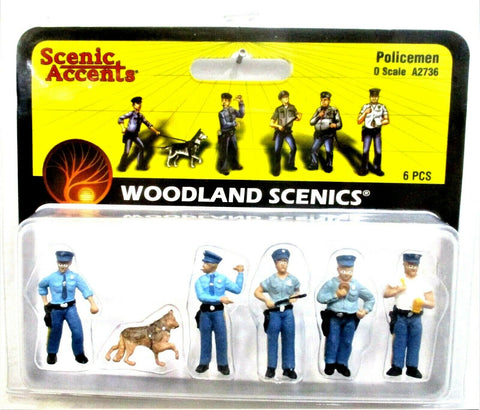 O Scale Woodland Scenics A2736 Scenic Accents Policemen w/Canine Cop (6) pcs