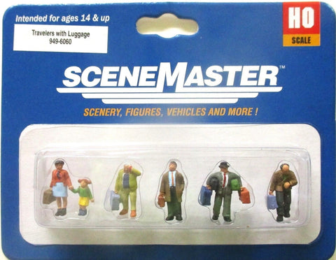 HO Scale Walthers SceneMaster 949-6060 Travelers with Luggage Figure Set (5) pcs