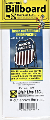 HO Scale Blair Line 1509 Union Pacific Shield Herald Laser-Cut Wood Billboard Kit