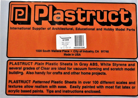 Plastruct 91008 SSA-125 Gray ABS Sheet 7 x 12" .125" pkg (2)