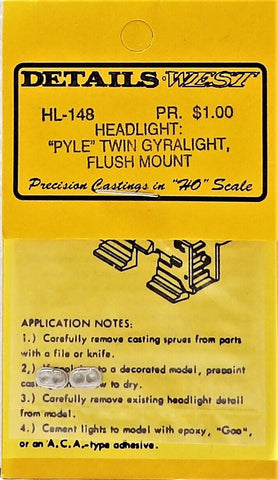 HO Scale Details West HL-148 Pyle Gyralight Twin Flush Mount Headlight pkg (2)