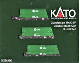 N Scale Kato 106-6177 BNSF MAXI-IV 3-Unit Well Car w/6 Green Hub Containers