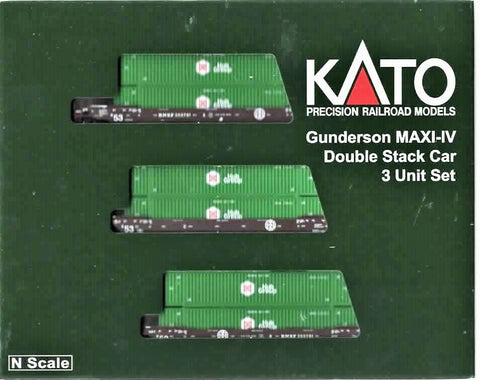 N Scale Kato 106-6177 BNSF MAXI-IV 3-Unit Well Car w/6 Green Hub Conta –  Sidetrack Hobby