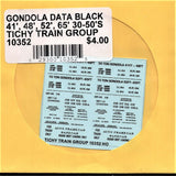 HO Scale Tichy Train 10352 Black 41', 48', 52' and 65' Steel Gondola Data Decal